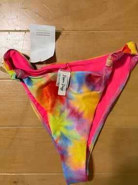 Danskin Multicolor Tie-Dye Bikini Bottoms with Hot Pink Trim